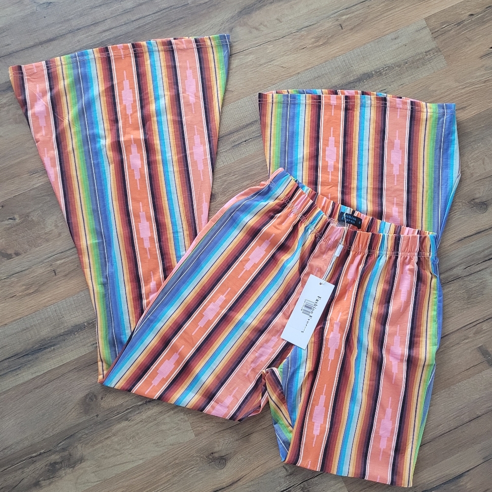 Fashion Express Red Mixed Serape Bell Bottom Pants